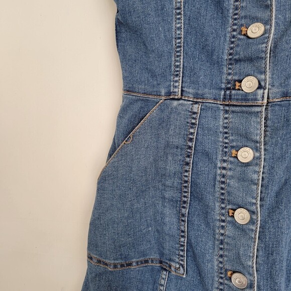 H&M Divided Button Front Blue Denim Cotton Jean Mini Dress Size 4 - Picture 5 of 12
